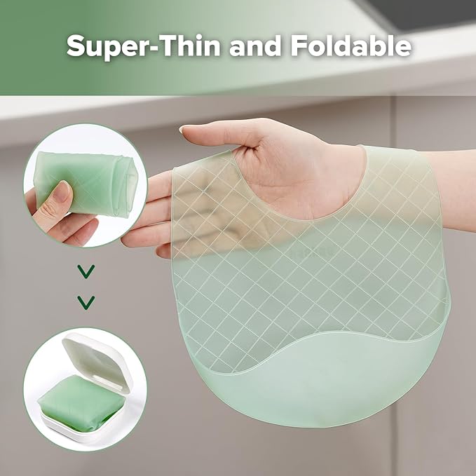 haakaa Lightweight Silicone Pocket Bib – Ultra-Light & Foldable Travel Silicone Baby Bibs with Deep Food Catcher Pocket, Adjustable Waterproof Design, Baby Feeding Essentials
