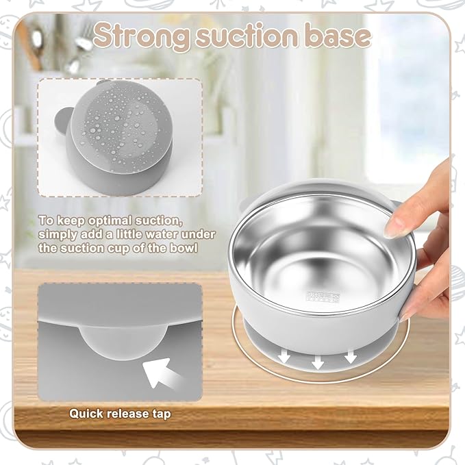 4 Pack Stainless Steel Baby Bowls with Suction, Toddler Bowls with Removable Silicone Shell for Kids, Non-Slip Toddler Baby Feeding Set Dishwasher Safe-blue/Gray/Red/Cream