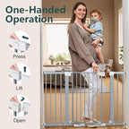 Cumbor 29.7-48" Baby Gate for Stairs, Mom's Choice Awards Winner-Dog Gates for Doorways, Auto Close Safety Pet Gate for Dogs Indoor, Easy Install Pressure Mounted Child Gate with Walk Thru Door, Gray
