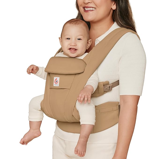 Ergobaby Omni Deluxe Baby Carrier Newborn to Toddler - Breathable Baby Carriers for Summer - All-Position Carrier with Enhanced Lumbar Support & Airflow (7-45 Pounds), Cotton, Camel
