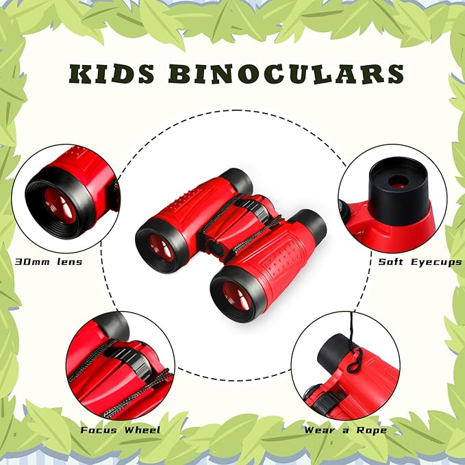 Libima 24 Pcs Binoculars for Kids Educational Compact Kids Binoculars with Neck String Toddler Telescope for Boys Girls Learning Bird Watching Camping Hiking Travel Safaris Birthday Gifts(Red)