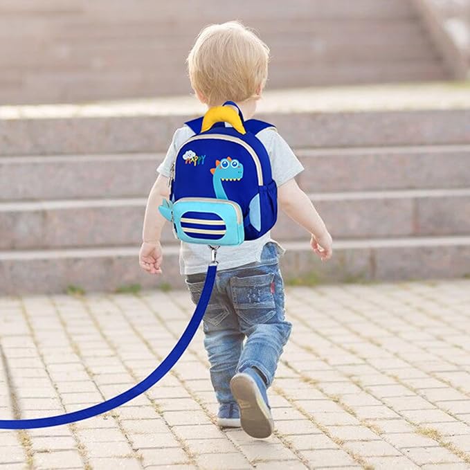 Accmor Toddler Leash Backpack with Anti Lost Wrist Link, Cute Dinosaur Bag with Removable Little Pouch Children Safety Walking Harness, Kids Travel Essential Mini Back Pack with Tether for Baby Boys