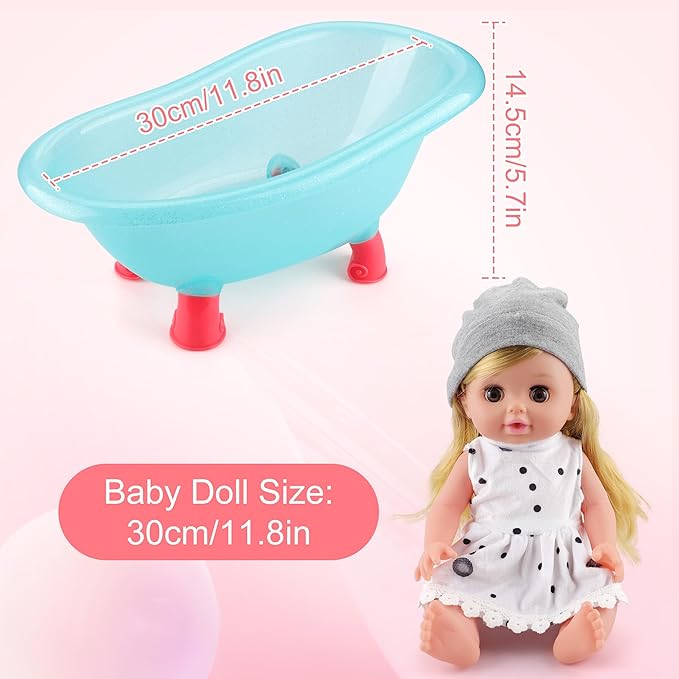 Baby Doll Bath Set, Bathtub Baby Doll Playset for Todders, for 3 4 5 Year Old Girls, Party Favors Toys Stocking Stuffers for Toddlers Kids (Bathtub Set)