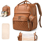 Diaper Bag Backpack, Multifunction Waterproof Diaper Bag for Baby, with Diaper Changing Station, Newborn Essentials Must Haves, Baby Portable Bag, Unisex, Brown Vegan Leather
