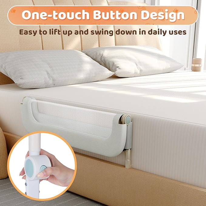 Large Bed Guard Rail for Toddlers - 59inch Foldable & Adjustable Heights Baby Bed Safety Railing - Toddler Long Bed Rails Guard for Twin, Bunk, Queen & King, Full Size Bed