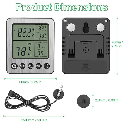 2 PCS Refrigerator Thermometer Digital Freezer Fridge Thermometer with Extra Sensor Digital Indoor outdoorthermometer Hygrometer max and min Remember White ZZ20