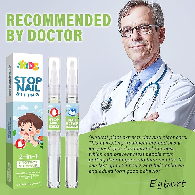 2Pcs Nail Biting Treatment for Kids, Nail Biting Prevention, Helping Adults and Children with Finger-Biting Habits to Stop Nail-Biting and Finger-Sucking Habits, Green