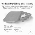 Moss and Fawn Little Explorer Kit - Silicone Frozen Breast Milk Popsicle Kit with Forage Feeder, Teething Popsicle Ice Cube Tray, & Gather & Roll Baby Feeding Bib - BPA, PVC, & Lead-Free - Dew