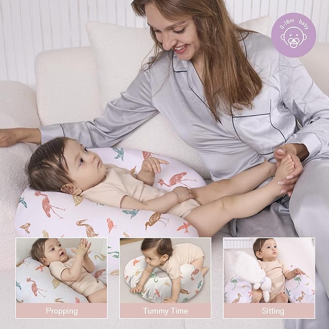 Little Grape Land Nursing Pillow, Breastfeeding Pillows, Baby Support Pillow for Nursing, Bottle Feeding, Tummy Time with Machine Washable Cover & Breathable Filling(Bird Parade)