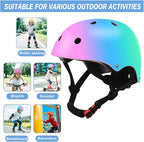 Color Gradient Adjustable Kids' Helmet with Knee & Elbow Pads Set | Multi-Sport Safety Gear for Boys & Girls Ages 5-14 | Skateboarding, Scooters, Roller & Inline Skating, Longboarding