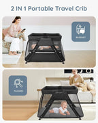 Lilian&Gema 2-in-1 Travel Crib, Portable Crib with Backpack, Lightweight Baby Travel Playpen, Foldable Play Yard with Thick Mattress for Babies & Toddlers, Baby Travel Essential
