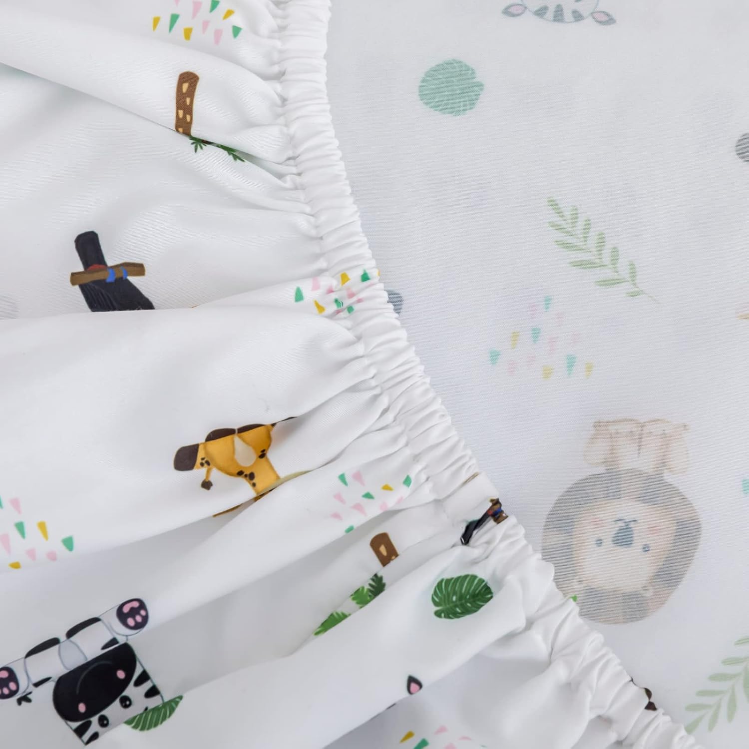 Safari Animal Bedding Set for Baby Boys Girls, 3-Piece Crib Set Including Sheet, Comforter & Skirt, Standard Size