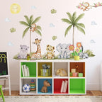 56.29 x 44.88 Inch Watercolor Animal Wall Decals - Jungle Stickers With Tiger, Elephant, Zebra, Giraffe, Monkey, Hippo for Baby Nursery, Bedroom, Classroom, Kindergarten Decor