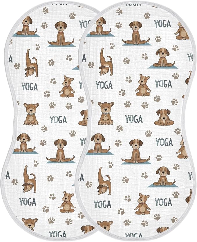 2 Pack Muslin Burp Cloths Dogs Yoga Cotton Baby Burp Cloths Extra Absorbent and Soft Thick Burping Cloth for Newborn Must Haves 22x11 Inch