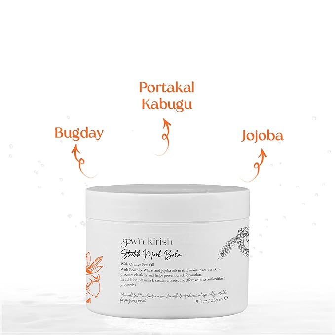 GEW’N KIRISH Natural Stretch Mark Balm – Pregnancy-Safe Moisturizer with Shea Butter, Orange Peel Oil & Jojoba | Non-Greasy, Petrolatum-Free, Whole Body Use, 8 oz