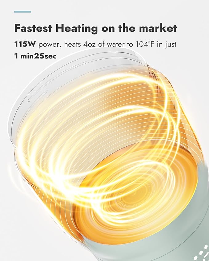 Papablic Pro Portable Bottle Warmer for Travel– Fast Heating, Steam Sterilizer, 30W Fast Charge, 5-Temp Control, Easy-Clean Wide Mouth, Baby Milk Warmer for Breastmilk & Formula, Almond Rose