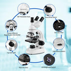 trinocular Microscope, 40X-5000X Magnification, Research Grade trinocular Comp White