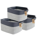 COMFY-HOMI 3Pack Cotton Rope Square Basket with Handles for Shelves|Dog Toy Storage Bin|Shoe Organizer - New 13.5" x 11" x 9.5" (Light Grey)