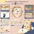 miss fong Leather Diaper Bag Backpack Baby Diaper Bag with 16 Pockets Baby Bag with Hand Sanitizer Holder, Changing Pad, 2 Insulated Pockets(Peanut)