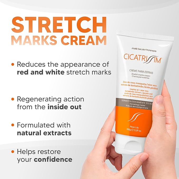 Cicatrissim Stretch Mark Cream for Red and White Striae - Softens Stretch Marks, Evens Skin Tone, and Firms Skin - All Skin Types - 150g