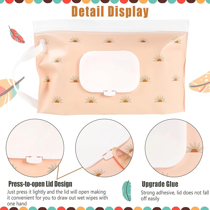 FEBSNOW 2 Pack Baby Wipes Dispenser, Portable Refillable Wipe Holder Baby Wipes Container Travel Wipes Case Reusable Boho Wet Wipes Pouch