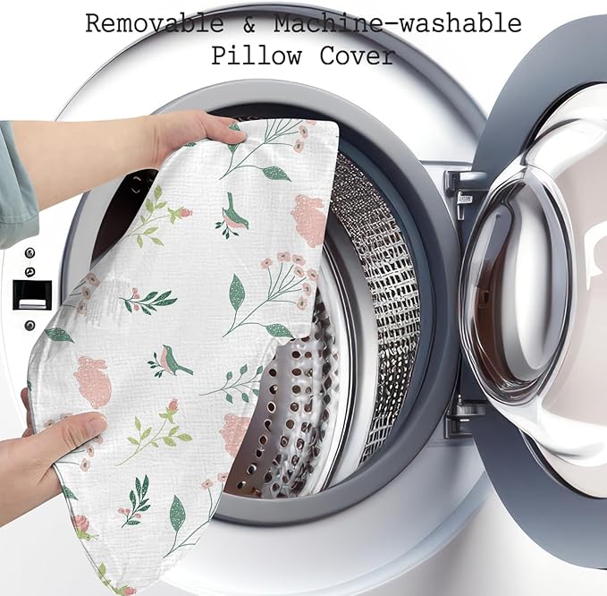 Little Grape Land Nursing Pillow, Soft 100% Cotton Breastfeeding Pillow with Breathable Muslin Removable Cover,Pink Bunny Breast Feeding Pillows for Babies 0-12 Months with Protective Zipper