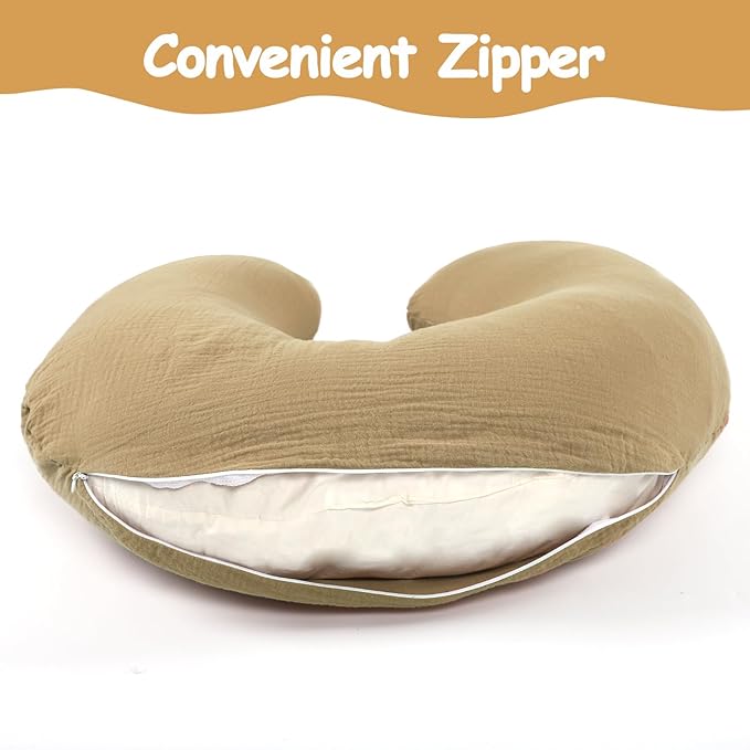 Hooyax Muslin Nursing Pillow Covers Only, Soft and Breathable Nursing Covers for Breastfeeding Pillows, Adorable Infant Feeding Pillow slipcover for Baby Boy and Girls (Brown)