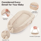 Baby Lounger - Infant Lounger Pillow for Newborn 0-24 Months, Soft, Breathable & Portable Baby Lounger Pillow for Boys & Girls, Cozy Baby Floor Seat for Home & Travel (Beige)