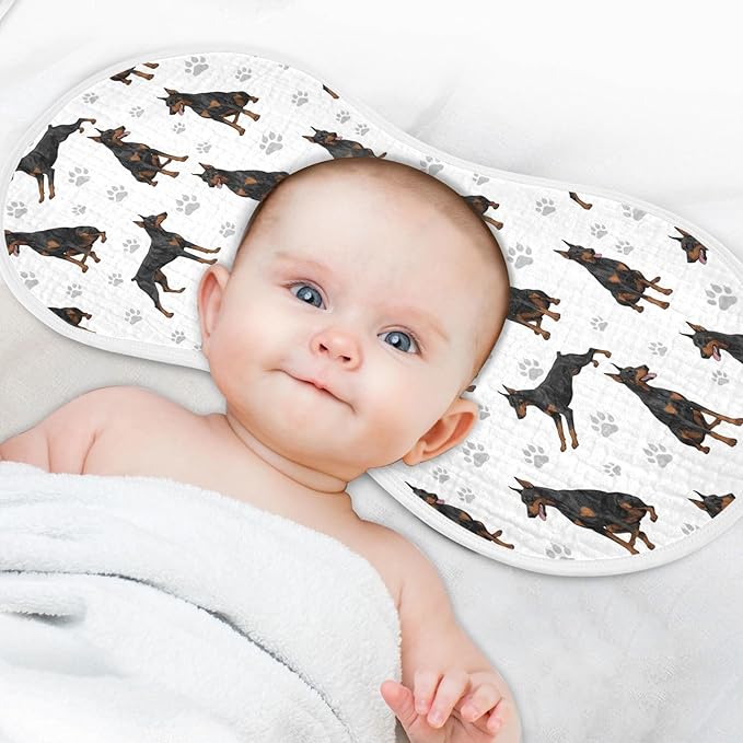 2 Pack Muslin Burp Cloths Doberman Dogs White Cotton Baby Burp Cloths Soft Burping Cloth Absorbent Spit Up Rags for Newborn Babies Boys Girls 22x11 Inch