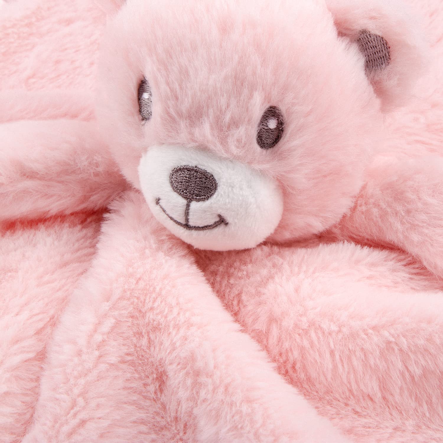 Baby Bear Security Blanket Soft Minky Baby Lovey Animal Plush Blanket Unisex Lovie Gift for Toddler, Boys and Girls, 13.5 Inch Pink