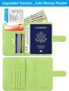 Passport Holder Cover Wallet RFID Blocking Leather Card Case Travel Accessories for Women Men (Apple green)