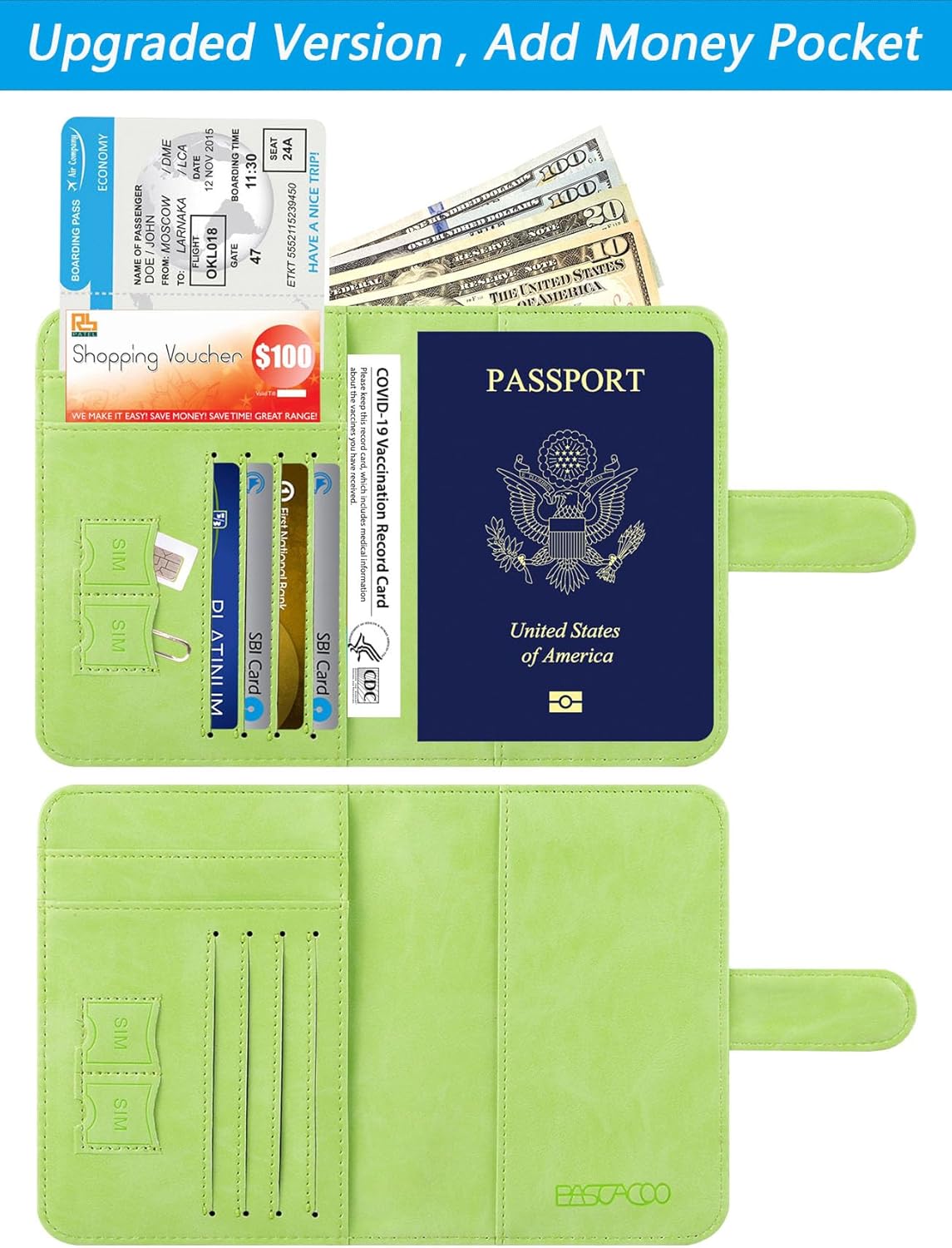 Passport Holder Cover Wallet RFID Blocking Leather Card Case Travel Accessories for Women Men (Apple green)