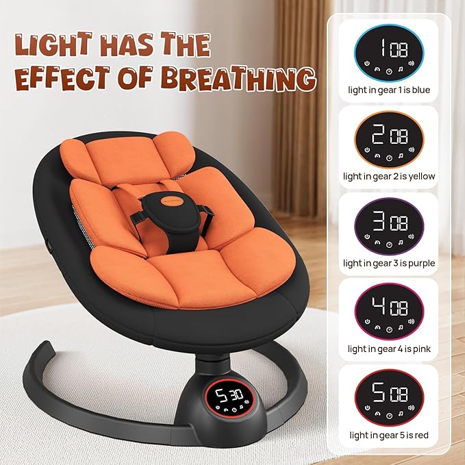 Electric Baby Swings for Infants, Portable Baby Swing with Preset Melodies, Bluetooth Swing for Newborn, Indoor & Outdoor(Black)