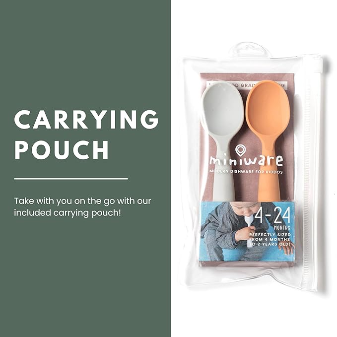 Miniware Silicone Baby Spoon for Training - BPA Free Baby Utensils - Baby Spoons Self Feeding 6 Months | 100% Food Grade Silicone - Modern & Dishwasher Safe Toddler | Dishwasher Safe (Grey and Toffee)