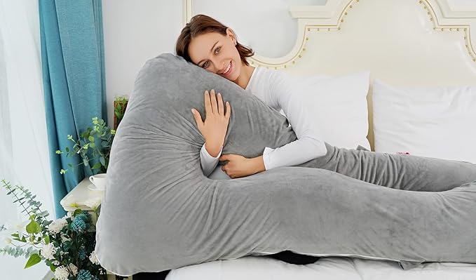 Meiz Pregnancy Pillows Cooling, Pregnancy Pillow U Shaped, Full Body Pillow and Maternity Pillow for Support Neck/Back/Legs with Pregnancy Pillow Cooling Jersey Cover & Velvet Cover, Grey