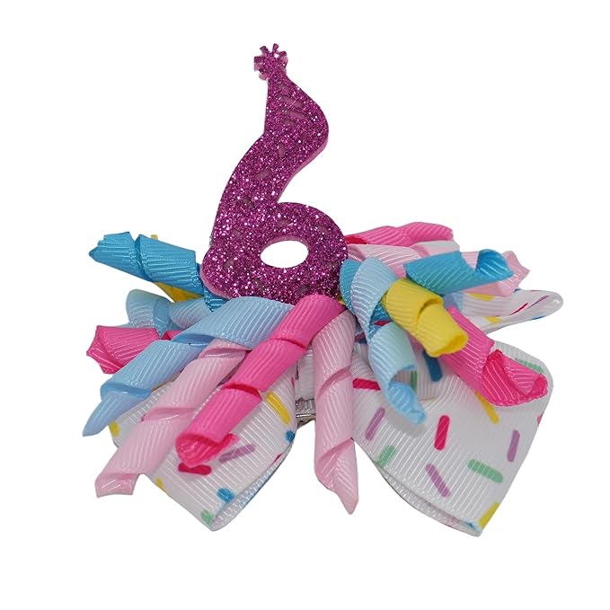 Sixth Birthday Hair Bow for Baby Girls 1 2 3 4 5 6 Years Sprinkle Decorations Party Hair Clip Accessories for Six 6th Birthday Glitter Colorful like Cupcake