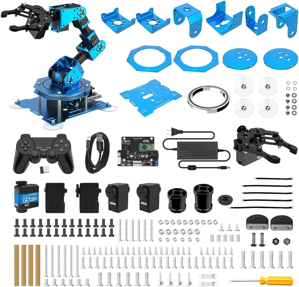 Robotic Arm for Arduino Coding Programming 6DOF STEM Educational Building Robot Arm Kits, 6 AXIS Full Metal Robotic Arm Wireless Controller/PC/App/Mouse Control (Assembled)