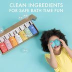 Dabble & Dollop Rainbow of Bubbles – Natural 4-in-1 Bath Set for Kids, Includes Bubble Bath, Body Wash, Shampoo, No Parabens/Sulfates, Vegan, Gluten-Free, Tear-Free (7-Pack)