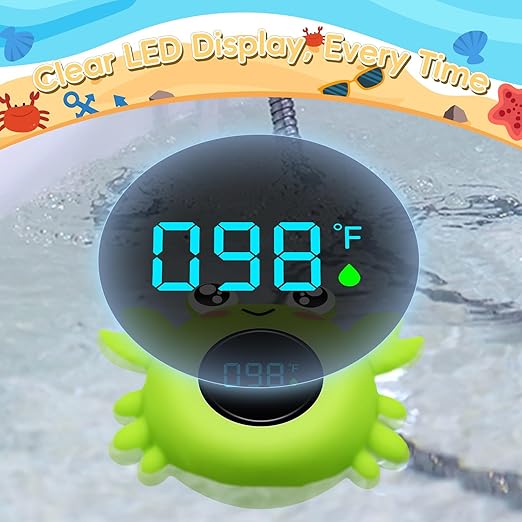 b&h Baby Bath Thermometer with LED Display, Newborn Water Temp Thermometer, Safety Water Sensor for Infants, Color-Coded Alerts, Tub Temperature Monitor, Cute Floating Bath Toy, Crab (Pink)