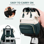 LOVEVOOK Diaper Bag Backpack, Baby Bag with Changing Station, Large Diaper Backpack for Moms Dads, Waterproof Leather Accents Baby Boy and Girl Bag for Travel Baby Essentials, Dark Green-Beige