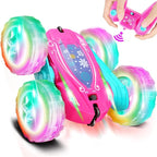 FREE TO FLY Remote Control Car for Girls : Pink RC Car Double Sided 360°Flip Stunt Cars with Headlights & WheelLights Rechargeable Toy Car Birthday Gifts for Girl Kids Age 6 7 8 9 10 11 12 Year Old