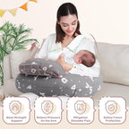 Plus Size Breastfeeding Pillow for Ergonomic Comfort & Support, Easier Nursing, Fit, Removable Cover, Machine Washable, Letter Pattern(Grey)