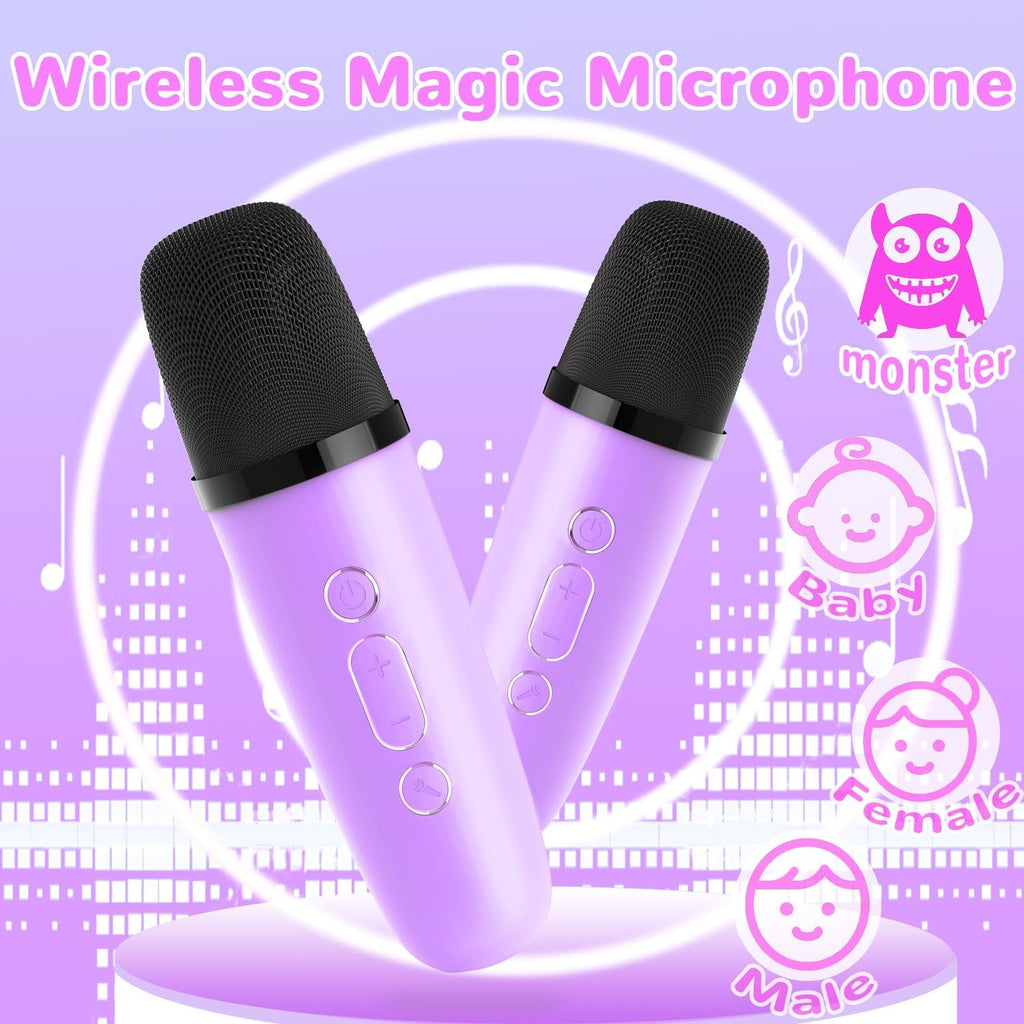 Mini Karaoke Machine for Kids Teen Adults - Toddler Toys Birthday Gift for Girls Ages 3-12, Portable Bluetooth Speaker Set with 2 Wireless Microphones fits Family Fun Party Outdoor, Purple