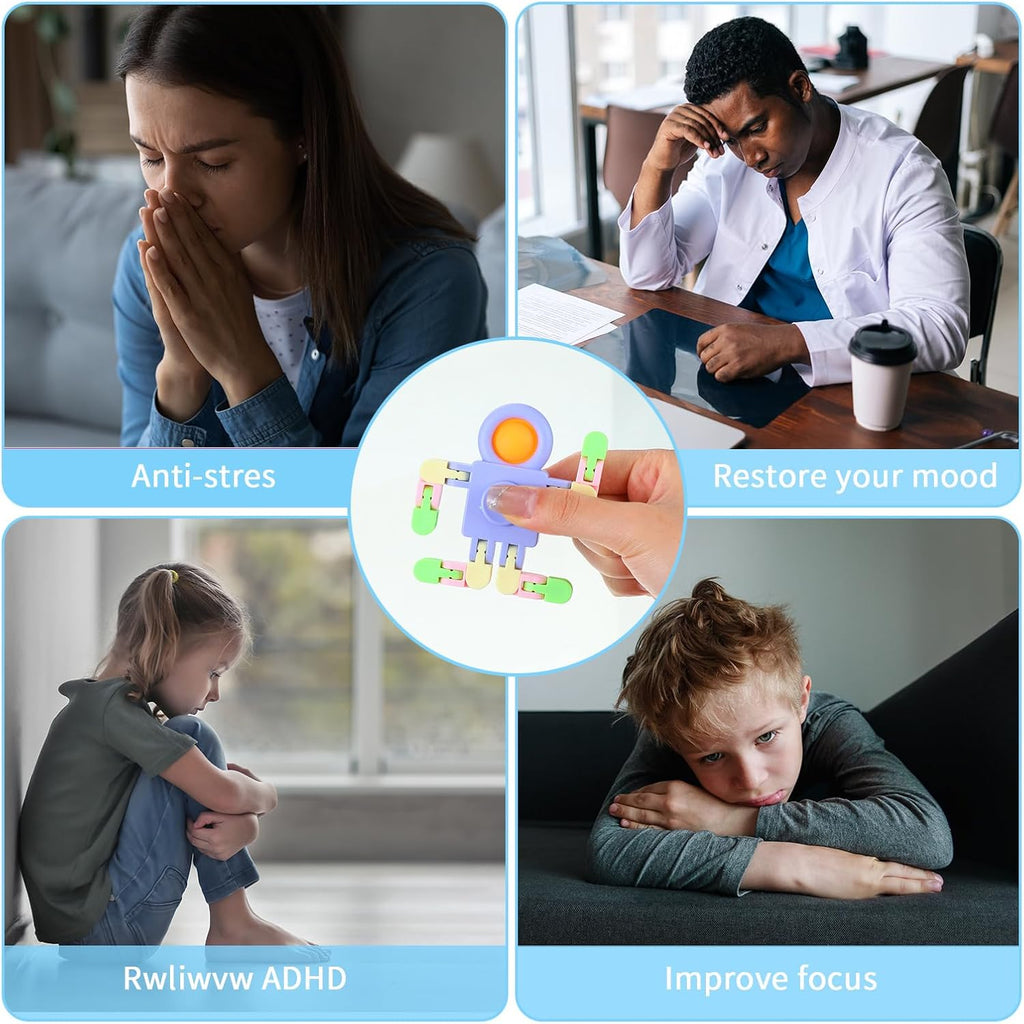 72 Pcs Warm Color Fidget Sensory Spinner Toys Transformable Chain Robot Fingertip Toy Sensory for Anxiety, Stress Relief ADHD Autism Pinata Goodie Bag Stuffers