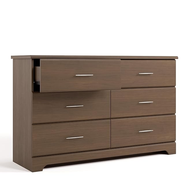 Stork Craft Brookside 6-Drawer Dresser (Hazelnut) – GREENGUARD Gold Certified, Wood Dresser for Bedroom, Kids & Nursery Storage Chest, Safety Interlocking Drawers, Pre-Installed Tracks, Kids Chest