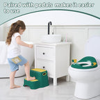 Potty Training Toilet Seat with Kids Step Stool Anti-Slip Toddler Potty Seat with Soft Cushion, Baby Potty Training Set Toddlers Toilet Seat for Boys and Girls (Green)