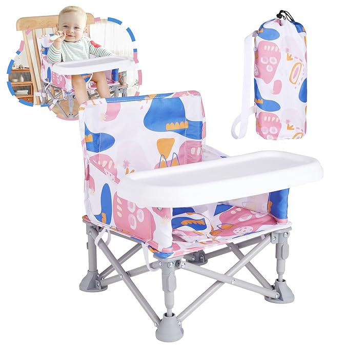 Portable Booster Seat, Toddler Baby Seat with Tray for Dining Table Compact Floor Chair for Camping Lawn Beach Babies Travel 6-36 Months