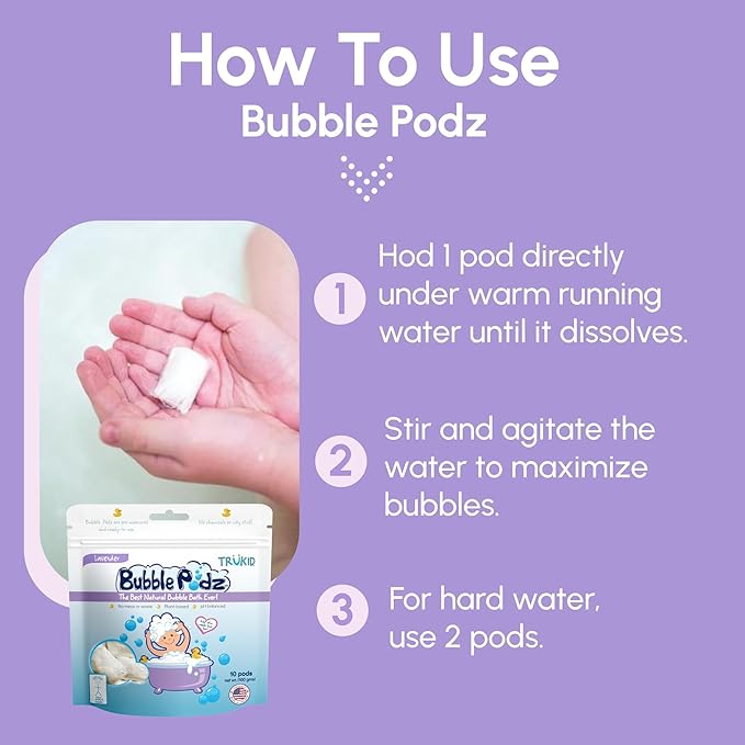 TruKid Lavender Bubble Podz with Baby Skin Cream – Calming Bath and Moisture Bundle for Kids and Toddlers