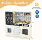 HONEY JOY Kids Kitchen Playset, Wooden Little Chef Pretend Toy Kitchen Set w/Chalkboard, Telephone, Utensils, Oven, Microwave, Sink, Storage, Play Kitchen for Toddlers Boys Girls, Cream