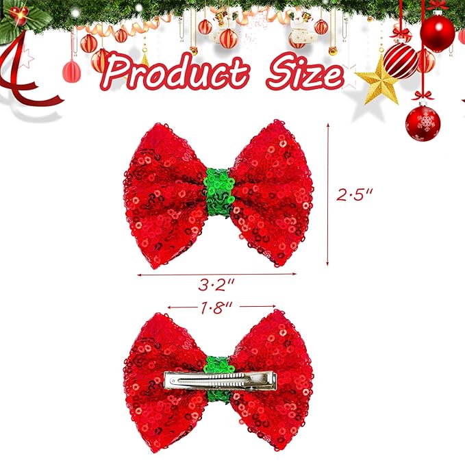 Sequin Christmas Hair Clips Red Hair Bows for Girls Green Alligator Clips Sparkly Glitter Christmas Hair Accessories for Children Toddler Teenage Girls Kids Gift 4PCS Red Green